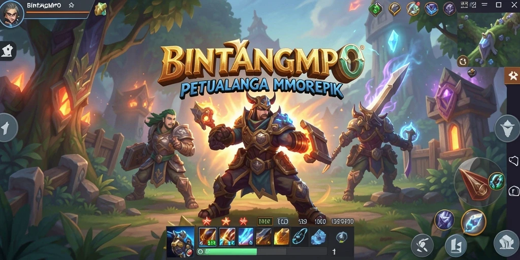 Screenshot utama BINTANGMPO menampilkan aksi seru dalam pertarungan dengan monster.