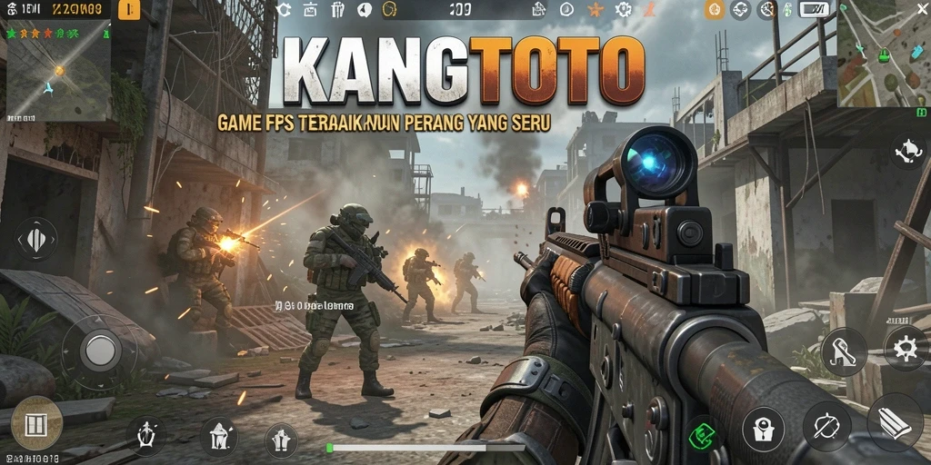 Tangkapan layar gameplay KANGTOTO yang menunjukkan aksi pertempuran FPS yang intens.