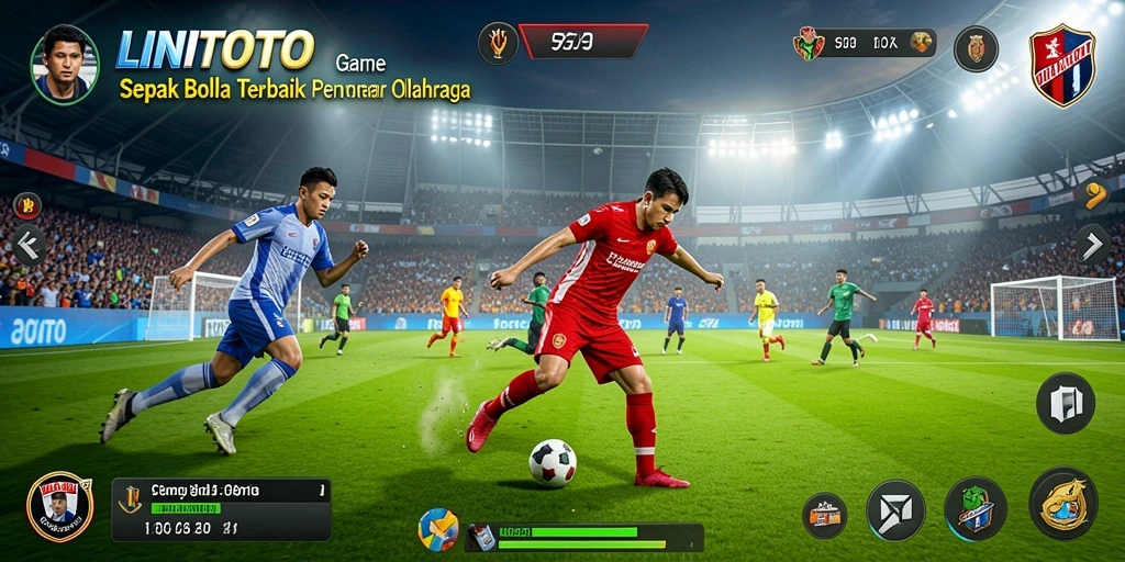 Screenshot gameplay LINITOTO dengan aksi sepak bola seru.